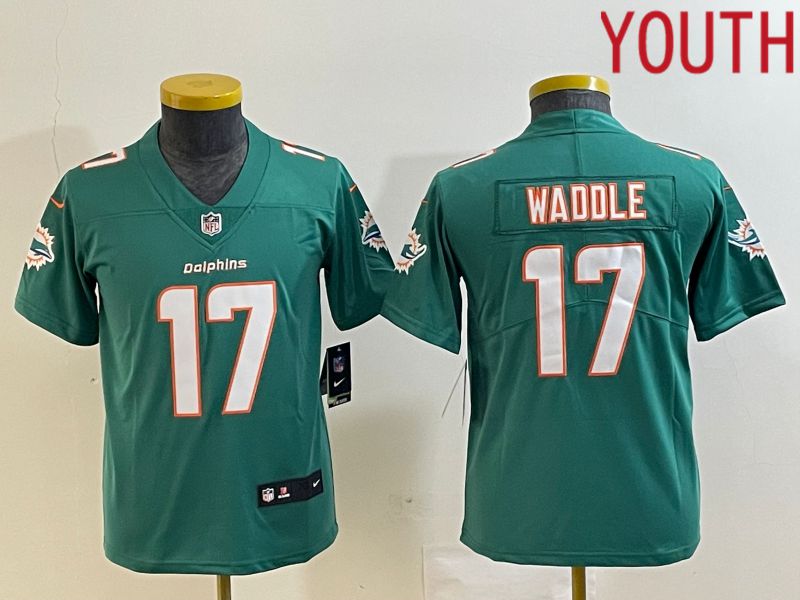 Youth Miami Dolphins #17 Waddle Green 2023 Nike Vapor Limited NFL Jersey style 1
